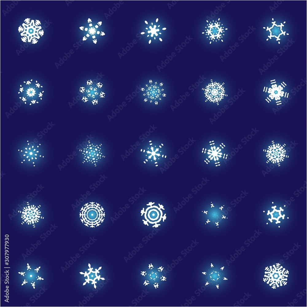 Set of isolated falling snowflakes on blue background. Set of isolated falling snowflakes on blue background.