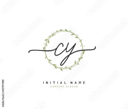 C Y CY Beauty vector initial logo, handwriting logo of initial signature, wedding, fashion, jewerly, boutique, floral and botanical with creative template for any company or business.