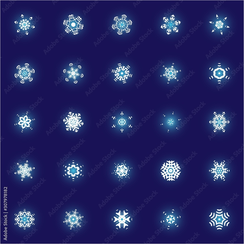 Set of christmas paper snowflakes on blue background.