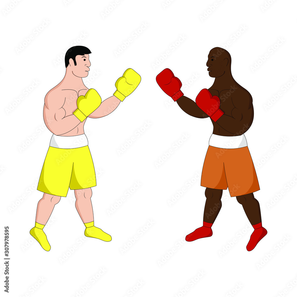 Boxers. Vector illustrations. Fighters. Flat style. Boxers. Vector illustrations. Fighters. Flat style.