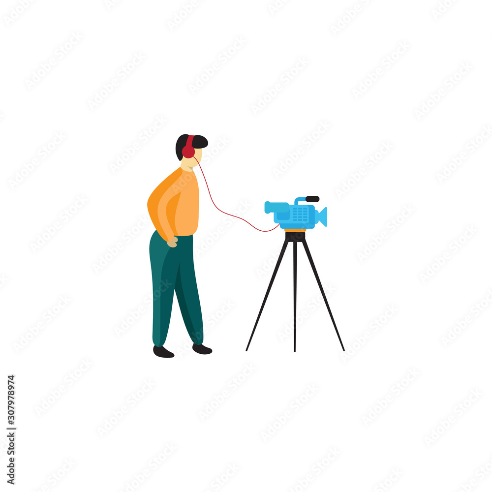 flat vector human video shooting camera illustration white background