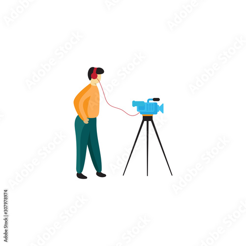 flat vector human video shooting camera illustration white background