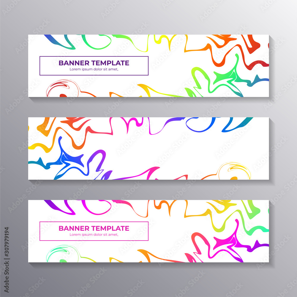 Modern banner template with abstract liquid gradient marble background, Corporate web header, footer