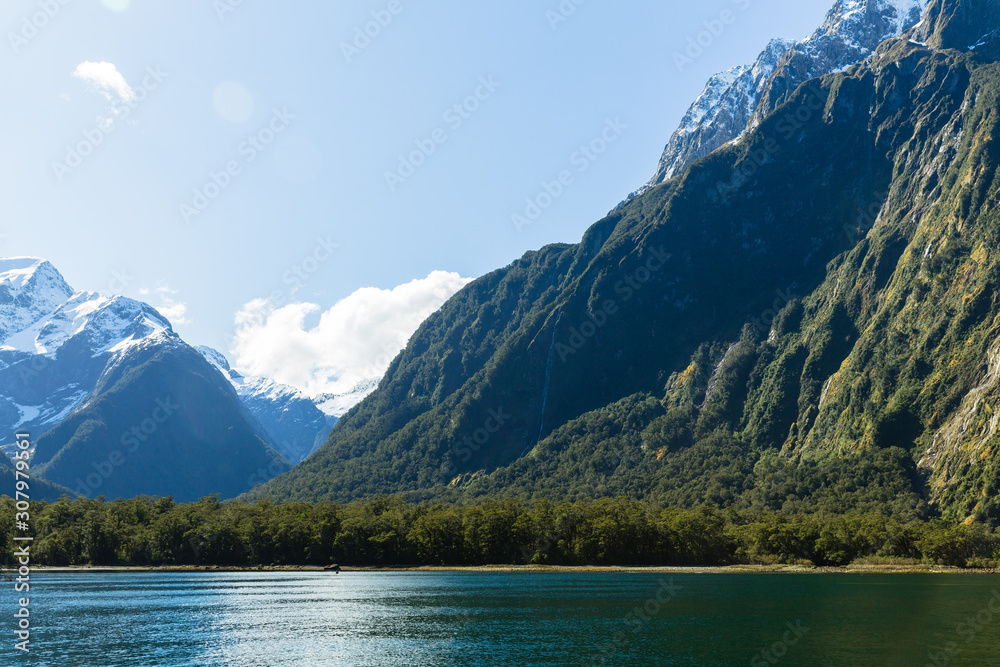 ニュージーランド　フィヨルドランド国立公園のミルフォードサウンドのハリソン入江
