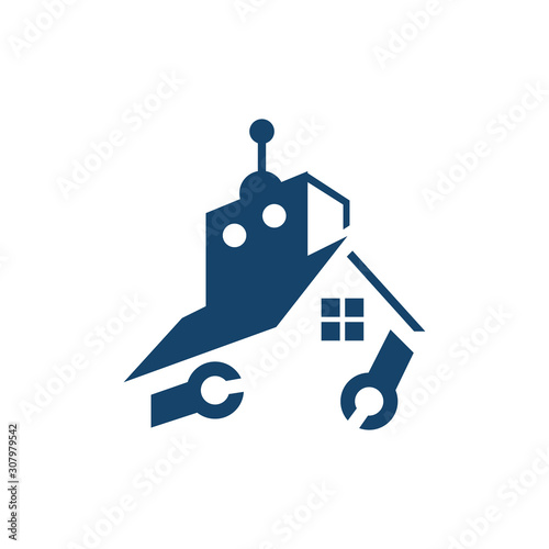 home automation house robot logo design vector creative illustration concept