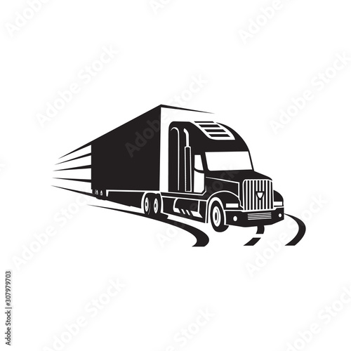 on the road truck logo design vector. heavy transportation logotype sign illustration