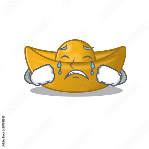 Sad Crying chinese ingot mascot cartoon style
