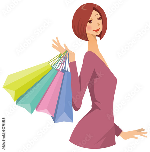 買い物をした女性のイメージイラスト（上半身）