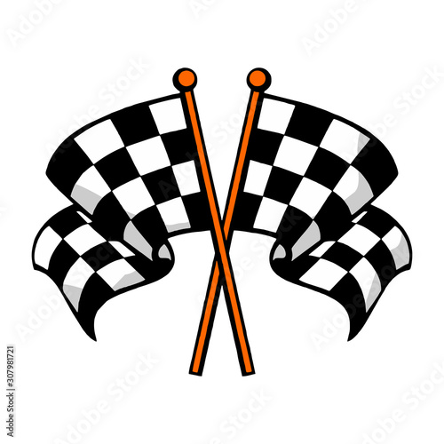 Checkered race flags crossed.