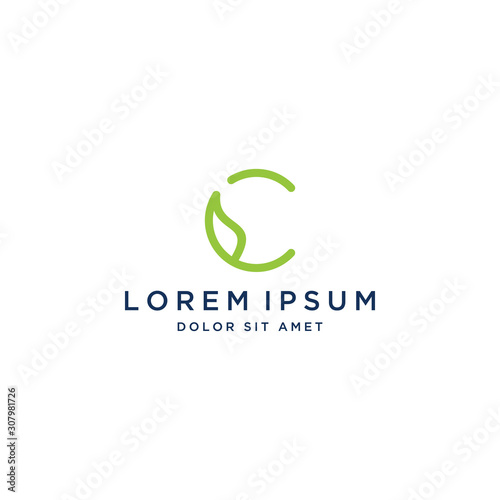 plant design logo or monogram or initials letter C and leaves with line art style