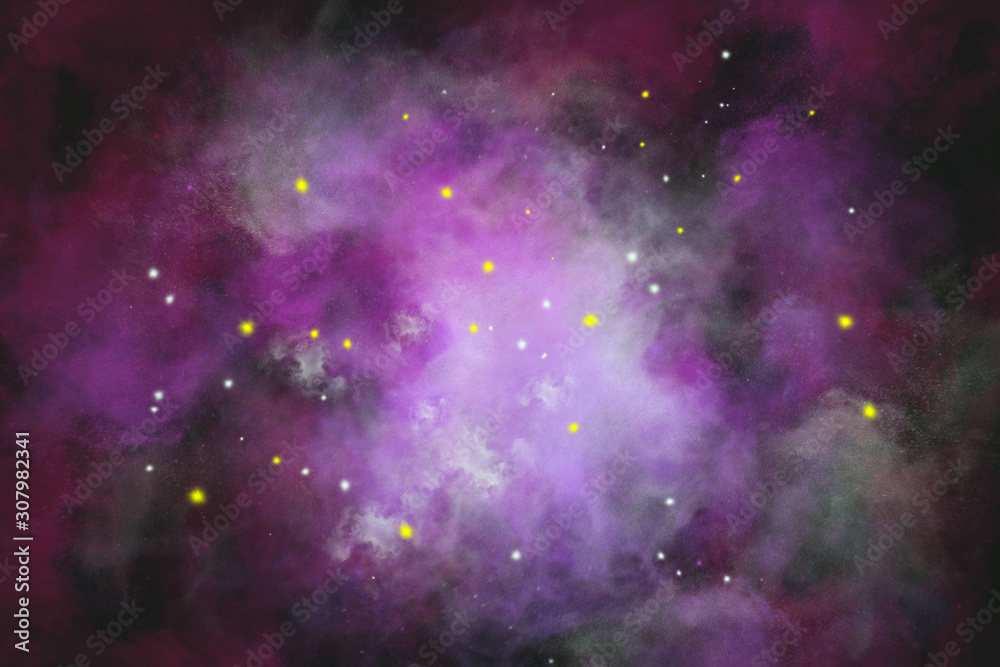 Fototapeta Nebula and stars in violet tone, universe digital illustration