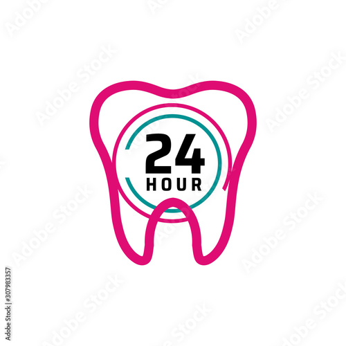 24 hour dental care service vector icon. day/night services button symbol. illustration of 24/7 sign