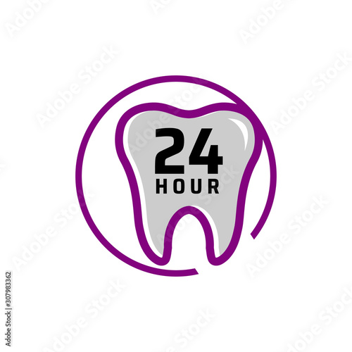 24 hour dental care service vector icon. day/night services button symbol. illustration of 24/7 sign