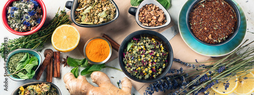 Fotografie Different kinds of herbal tea