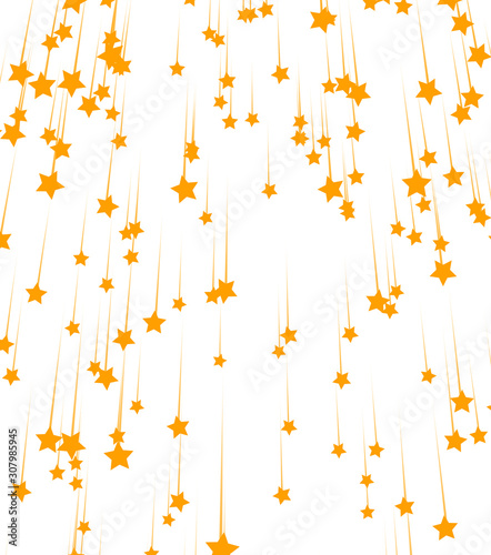 Yellow stars fall on a white background. Print. Star Falling Print. Gold Yellow Starry Background. Confetti Star Background Pattern. Starlight Night. Golden Starlit Card. Confetti Fall Chaotic Decor.