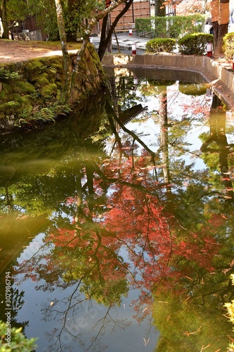 Fototapeta Naklejka Na Ścianę i Meble -  鏡のような水面に映る紅葉の風景　　　東山　京都