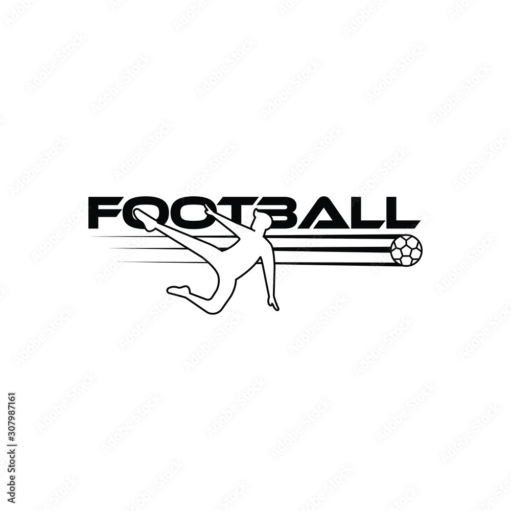 Football vector illustration. Sport Logo with football text and football player figure isolated on white background. Vector design template for football championship or competition design element. Football vector illustration. Sport Logo with football text and football player figure isolated on white background. Vector design template for football championship or competition design element.