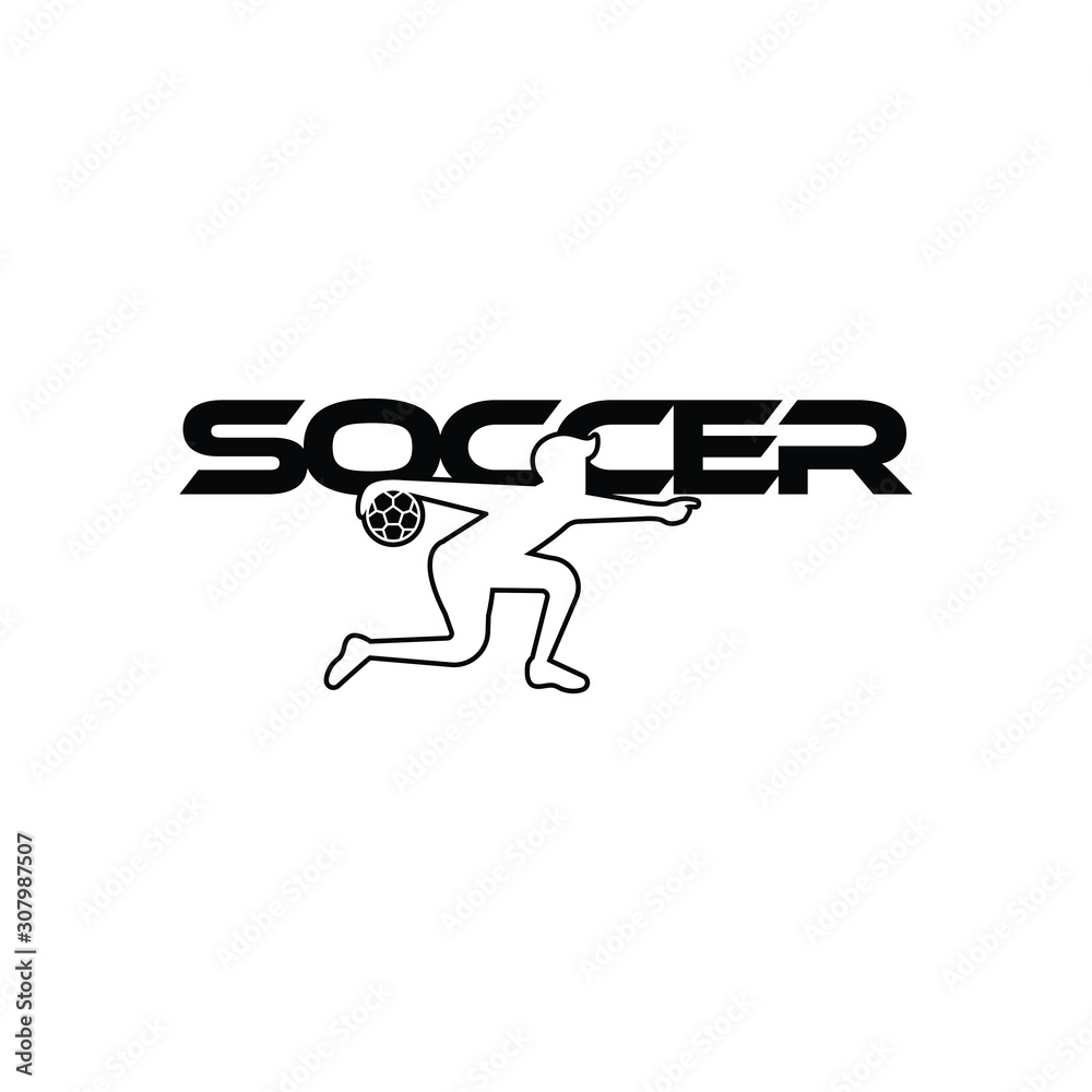 Soccer vector illustration of a silhouette soccer or football player isolated on white background. Sport Logo with soccer text and player figure. Soccer vector for icon, logo, app, symbol. Soccer vector illustration of a silhouette soccer or football player isolated on white background. Sport Logo with soccer text and player figure. Soccer vector for icon, logo, app, symbol.
