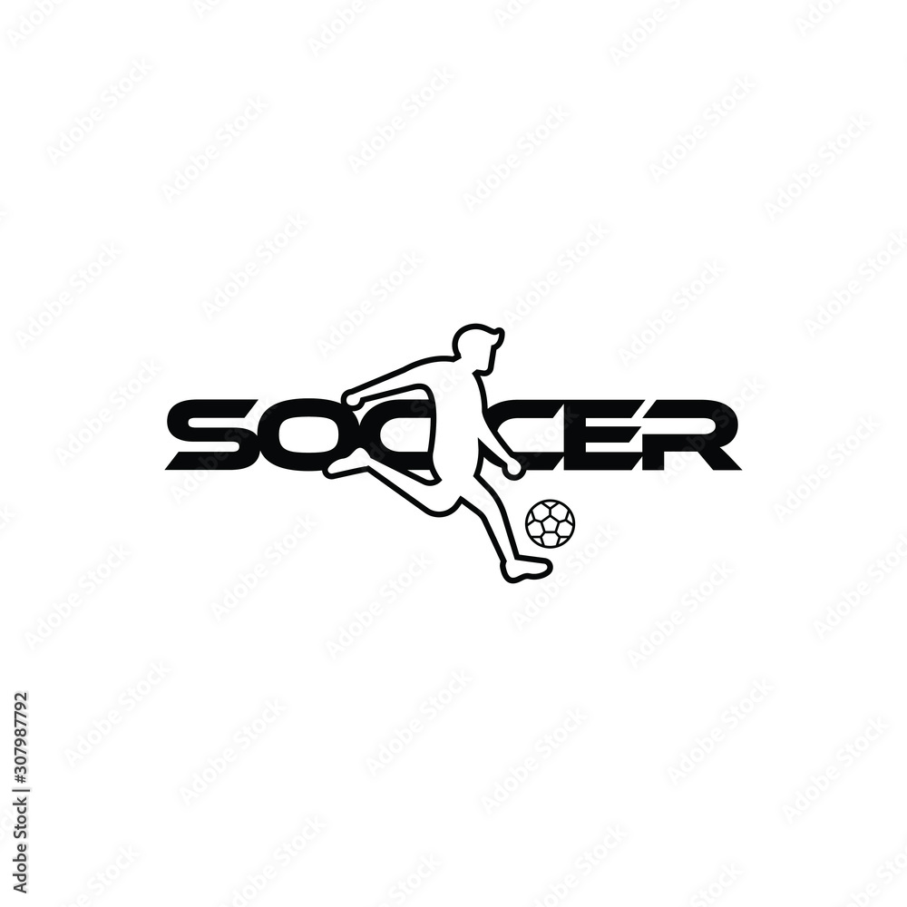 Soccer vector illustration of a silhouette soccer or football player isolated on white background. Sport Logo with soccer text and player figure. Soccer vector for icon, logo, app, symbol. Soccer vector illustration of a silhouette soccer or football player isolated on white background. Sport Logo with soccer text and player figure. Soccer vector for icon, logo, app, symbol.