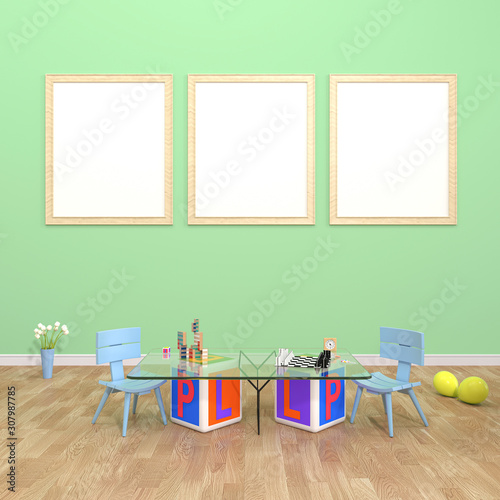 child room with toy on table 3d rendering