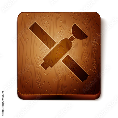 Brown Satellite icon isolated on white background. Wooden square button. Vector Illustration