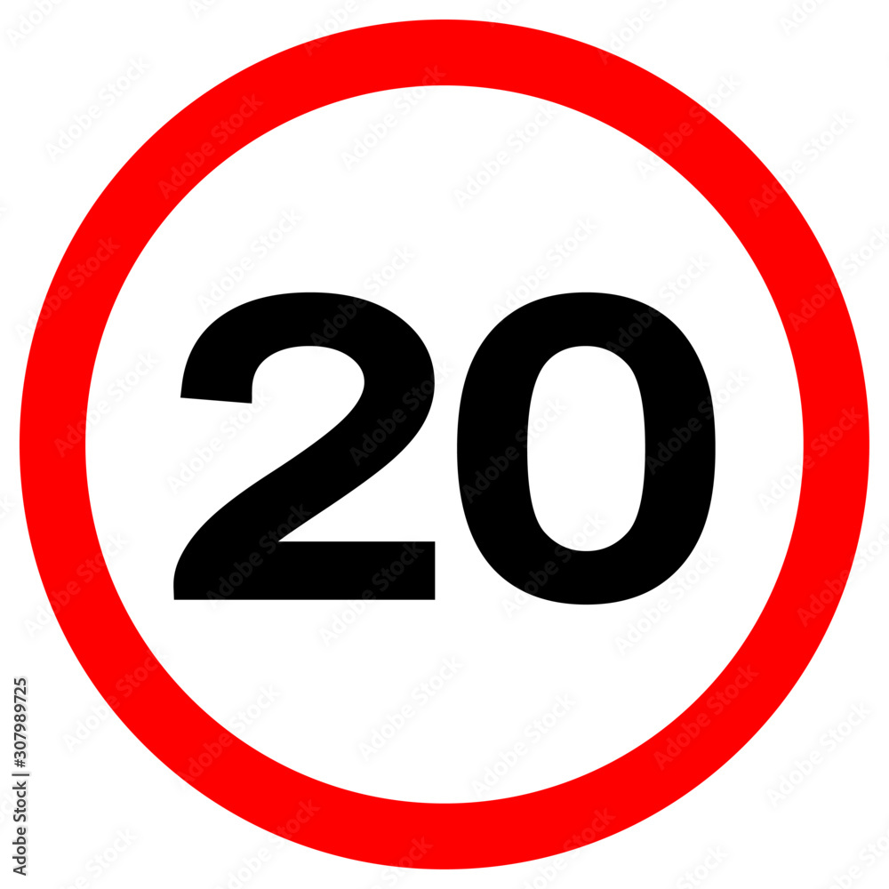 Speed Limit 20 Traffic Sign,Vector Illustration, Isolate On White Background Label. EPS10 Speed Limit 20 Traffic Sign,Vector Illustration, Isolate On White Background Label. EPS10
