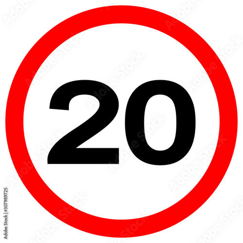 Speed Limit 20 Traffic Sign,Vector Illustration, Isolate On White Background Label. EPS10