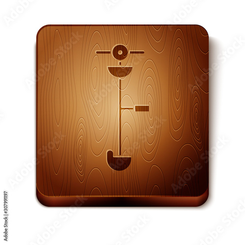 Brown Grass and weed electric string trimmer icon isolated on white background. Grass clipper, lawn mower isolated on white background. Wooden square button. Vector Illustration