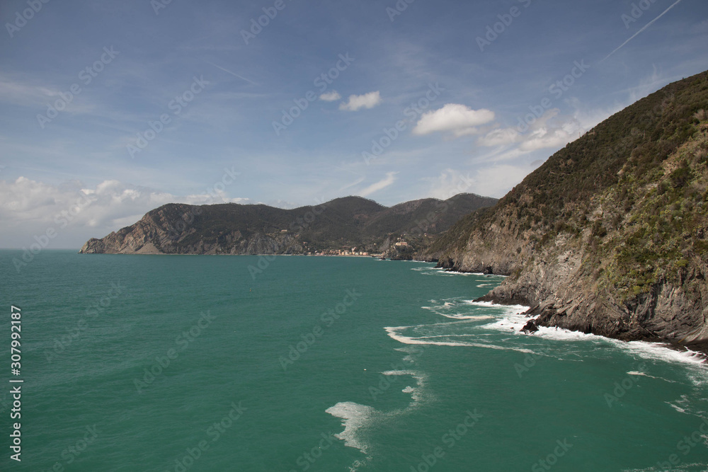 Marine landscape near Vernazza in the National Park of Cinque Terre, Liguria, Italy.