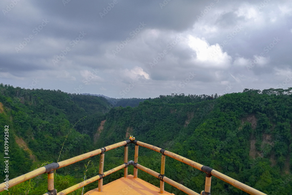 Beautiful and tense with cloudy and mountain view from side of Bangli Hill, Bali, Indonesia