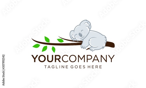 Lazy koala sleeping on tree branches for logo design concepts