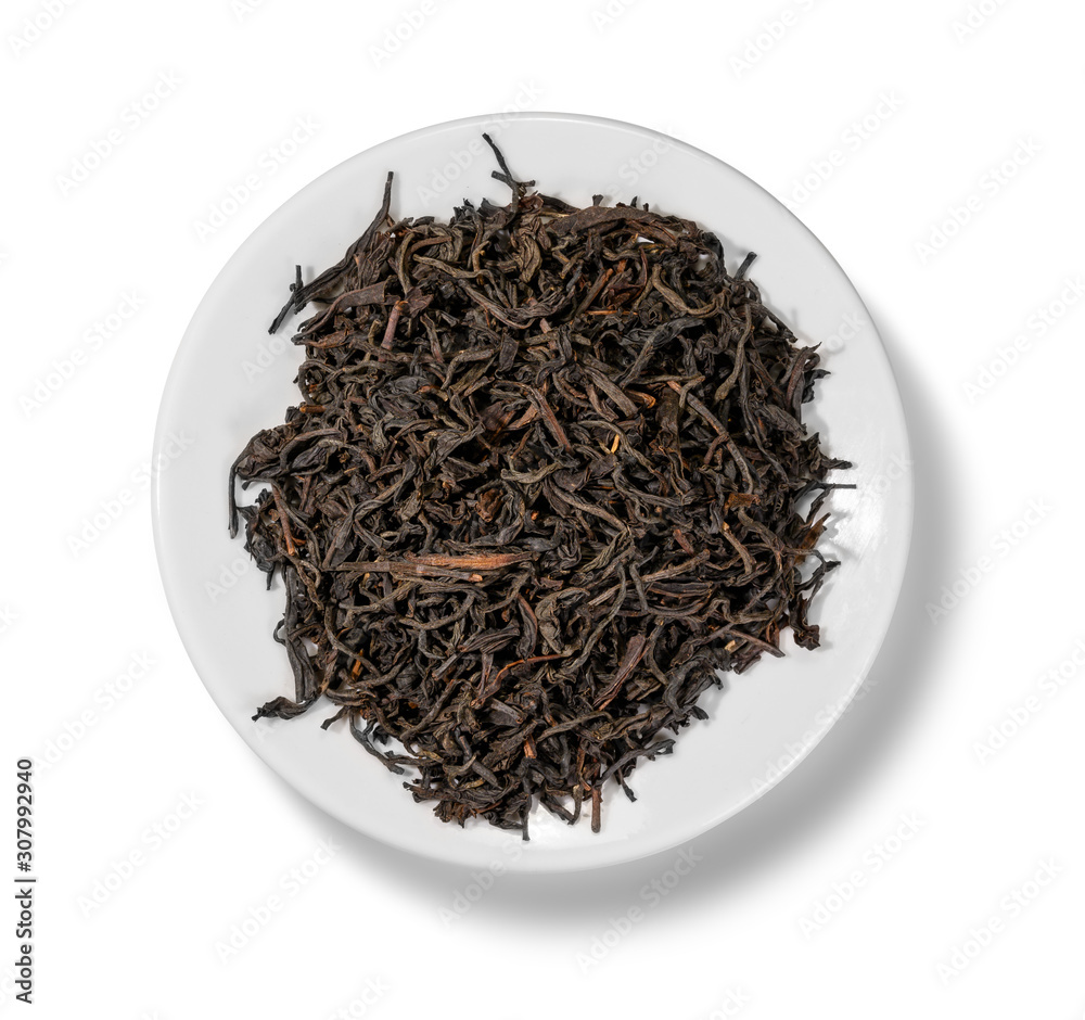 Black tea top view on white background Black tea top view on white background