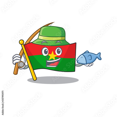Cartoon character of funny Fishing flag burkina faso design