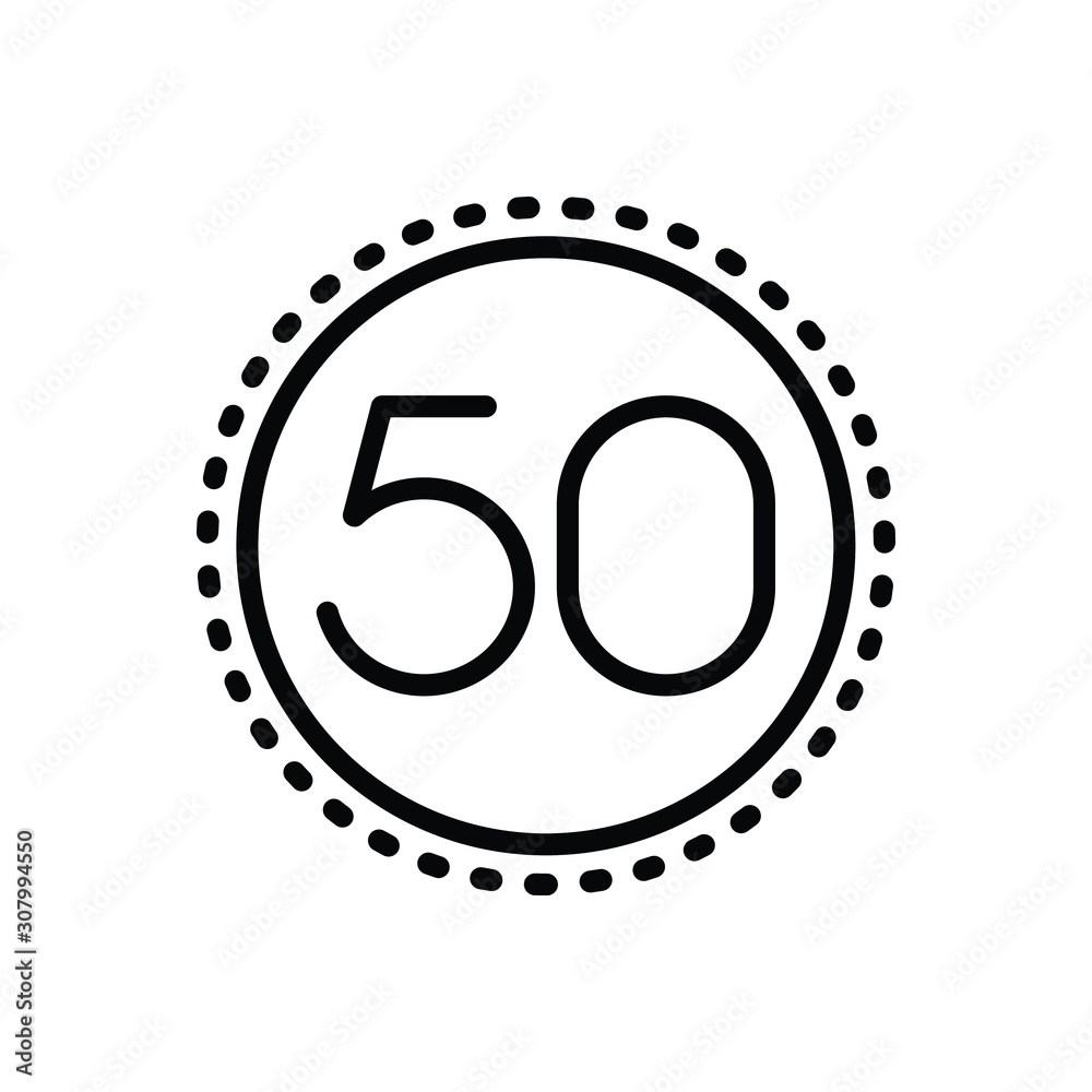 Black line icon for fifty Black line icon for fifty