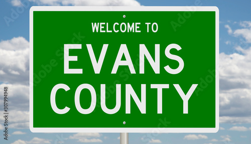 Rendering of a 3d green highway sign for Evans County photo