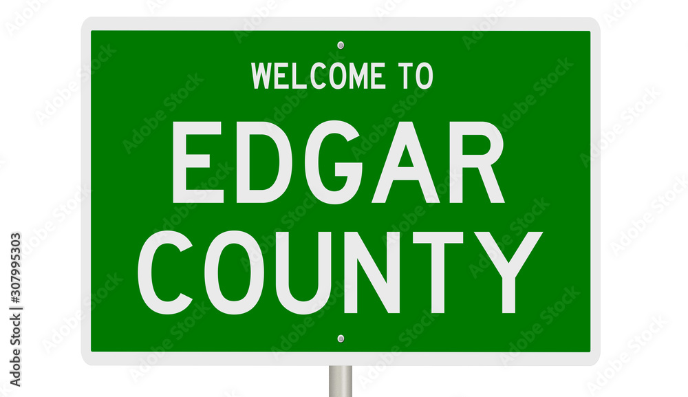 Rendering of a 3d green highway sign for Edgar County Rendering of a 3d green highway sign for Edgar County