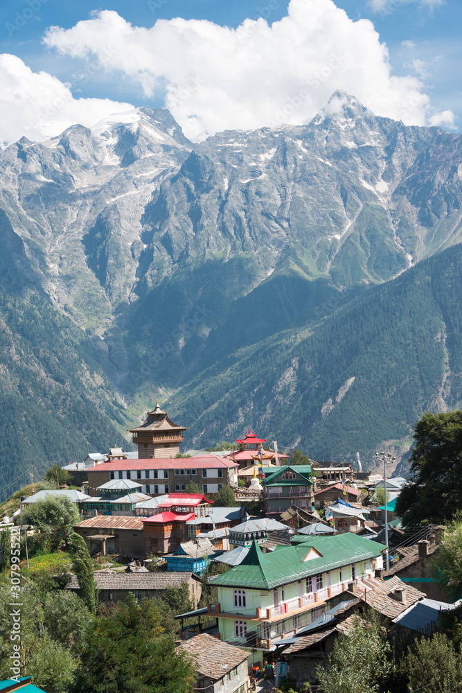 Kinnaur, India - Sep 07 2019- Kalpa village in Rekong Peo, Kinnaur County, Himachal Pradesh, India. Kinnaur, India - Sep 07 2019- Kalpa village in Rekong Peo, Kinnaur County, Himachal Pradesh, India.