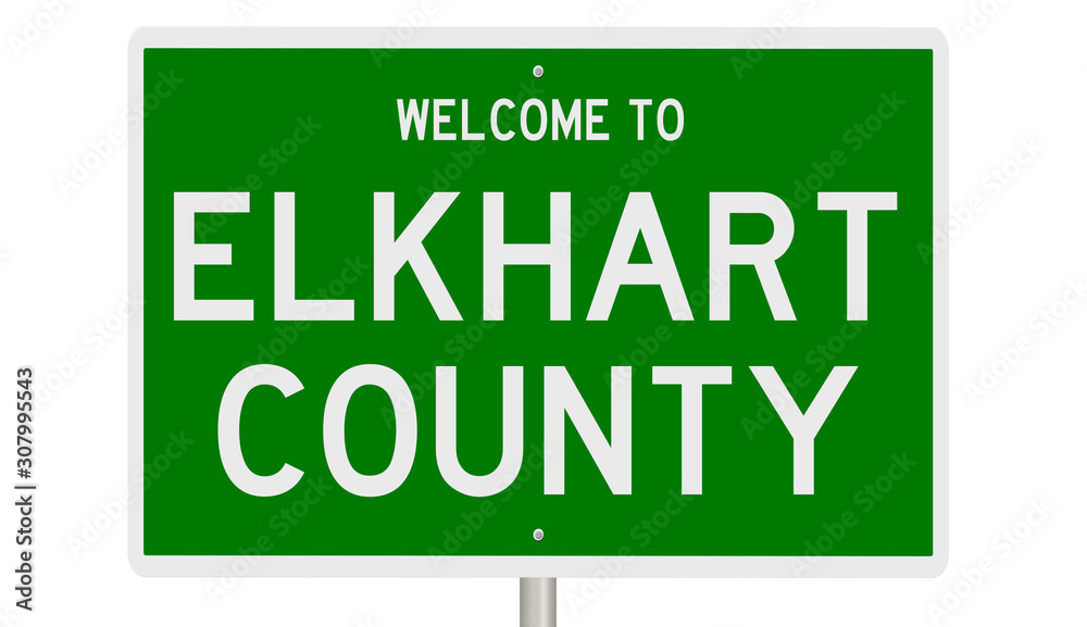 Rendering of a 3d green highway sign for Elkhart County Rendering of a 3d green highway sign for Elkhart County