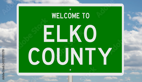 Rendering of a 3d green highway sign for Elko County