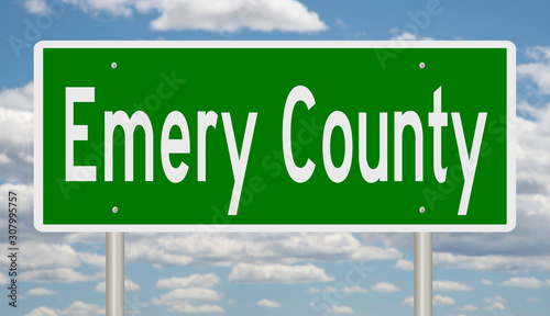 Rendering of a 3d green highway sign for Emery County photo