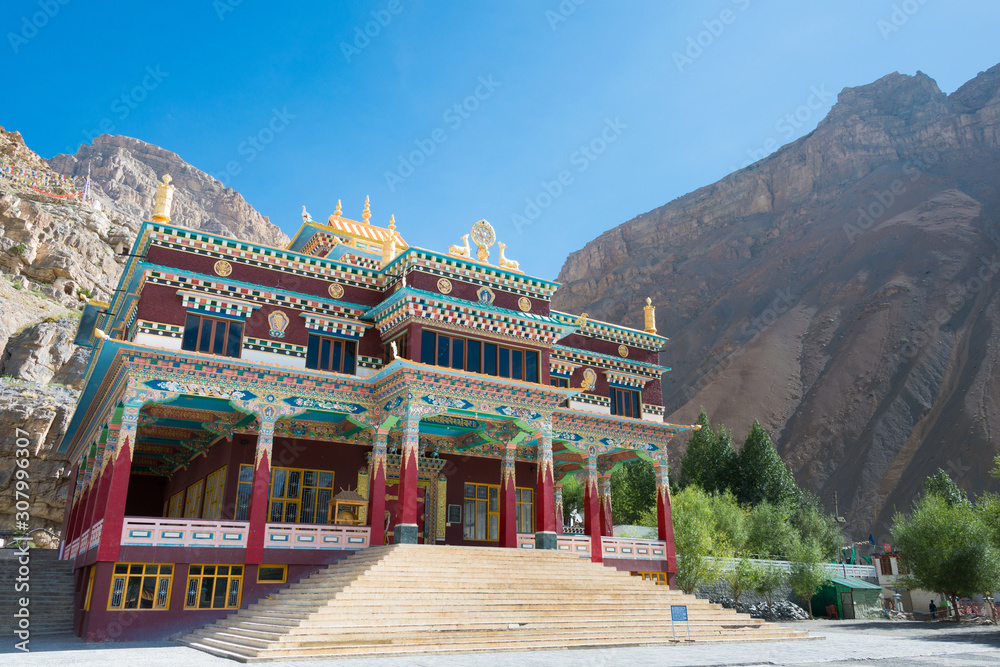 Himachal Pradesh, India - Sep 02 2019 - Sakya Kaza Monestry in Kaza, Spiti, Himachal Pradesh, India.