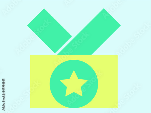 Champion Art Golden Medal with Red Ribbon l Icon Sign First Place Isolated on Background.