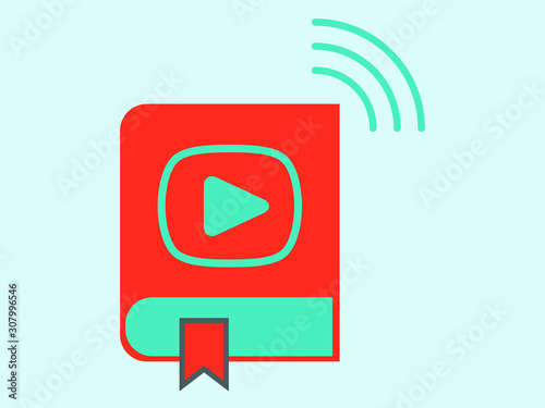 Digital learning, audio book icon in flat design (sesli kitap)