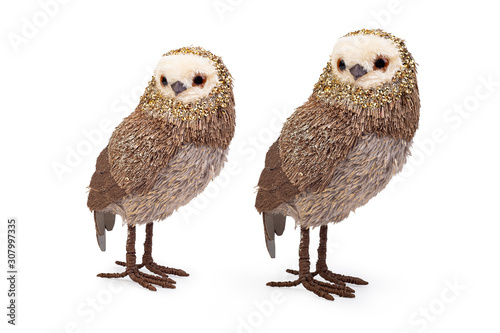 Wooden Owl Christmas decoration isolated on white background, Clipping path included,