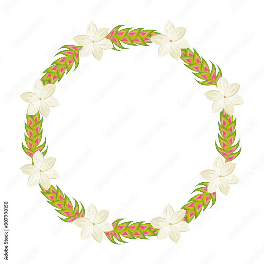 frame circular with heliconias and flowers vector illustration design