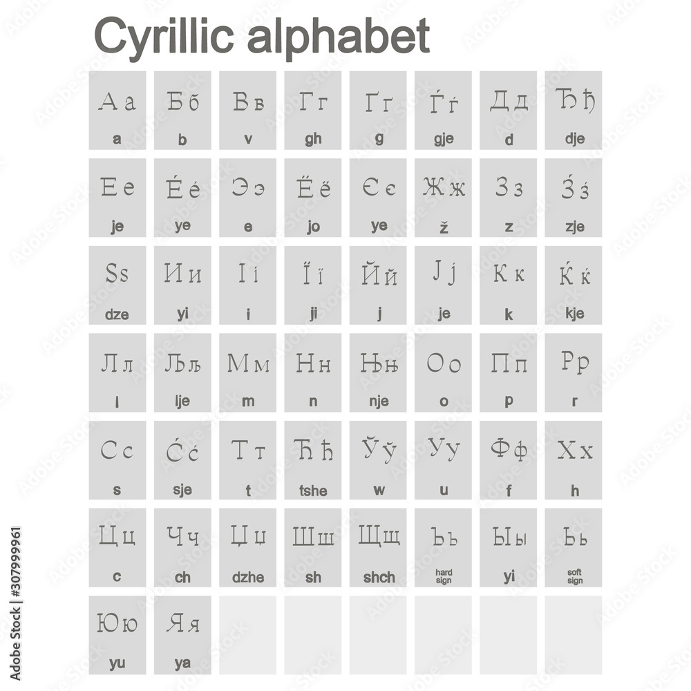 Wall Mural Set of monochrome icons with Cyrillic alphabet