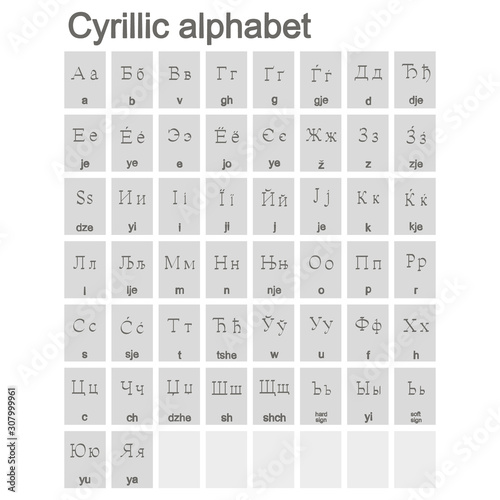 Set of monochrome icons with Cyrillic alphabet photo