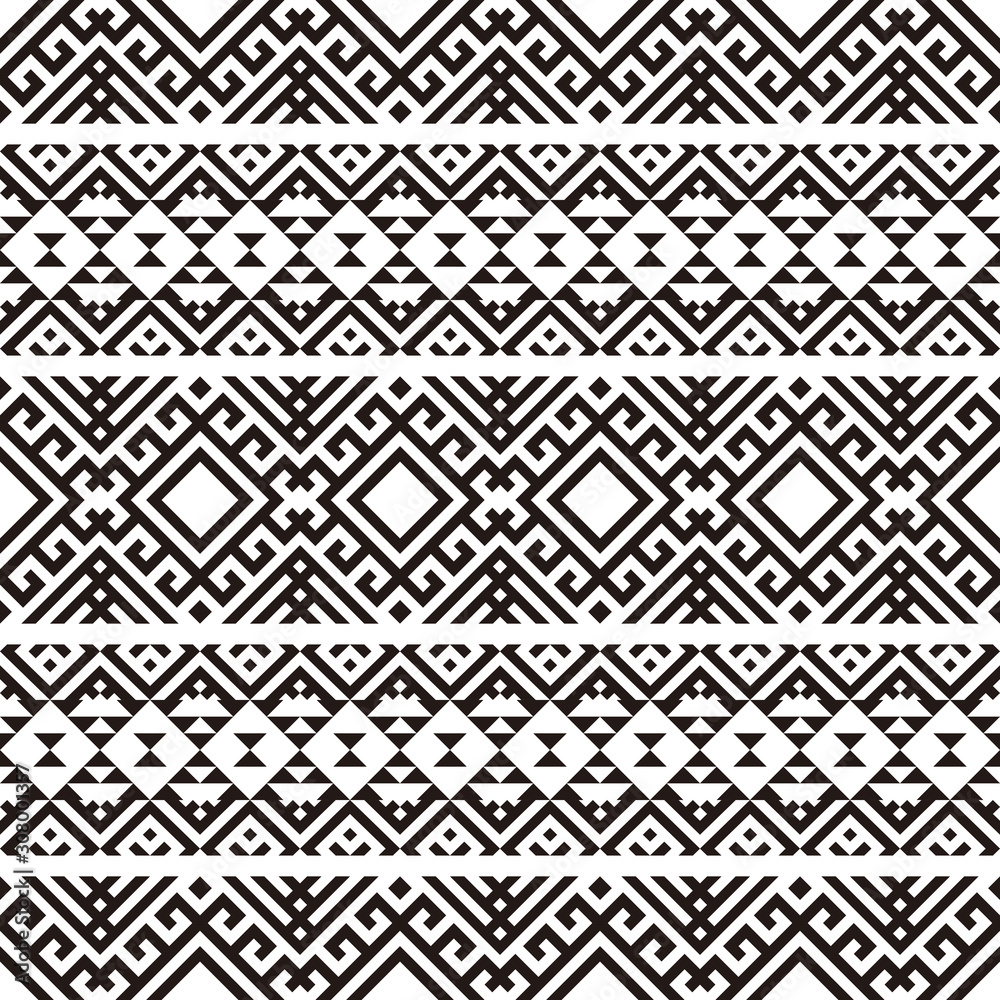 Ikat Ethnic Aztec Pattern Illustration Design in black and white color. design For Background, Frame, Border or Decoration. Ikat, geometric pattern, native Indian, Navajo, Inca Design Ikat Ethnic Aztec Pattern Illustration Design in black and white color. design For Background, Frame, Border or Decoration. Ikat, geometric pattern, native Indian, Navajo, Inca Design