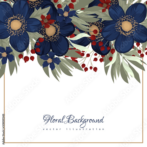Blue flower background floral border vectors