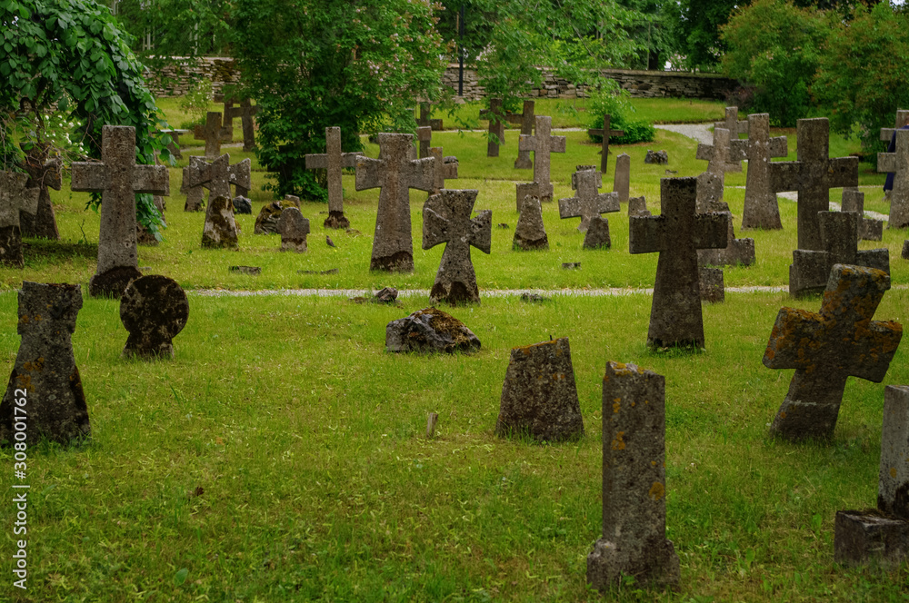 Graves at old cemetery of St. Brigitta convent in Pirita region, Tallinn, Estonia